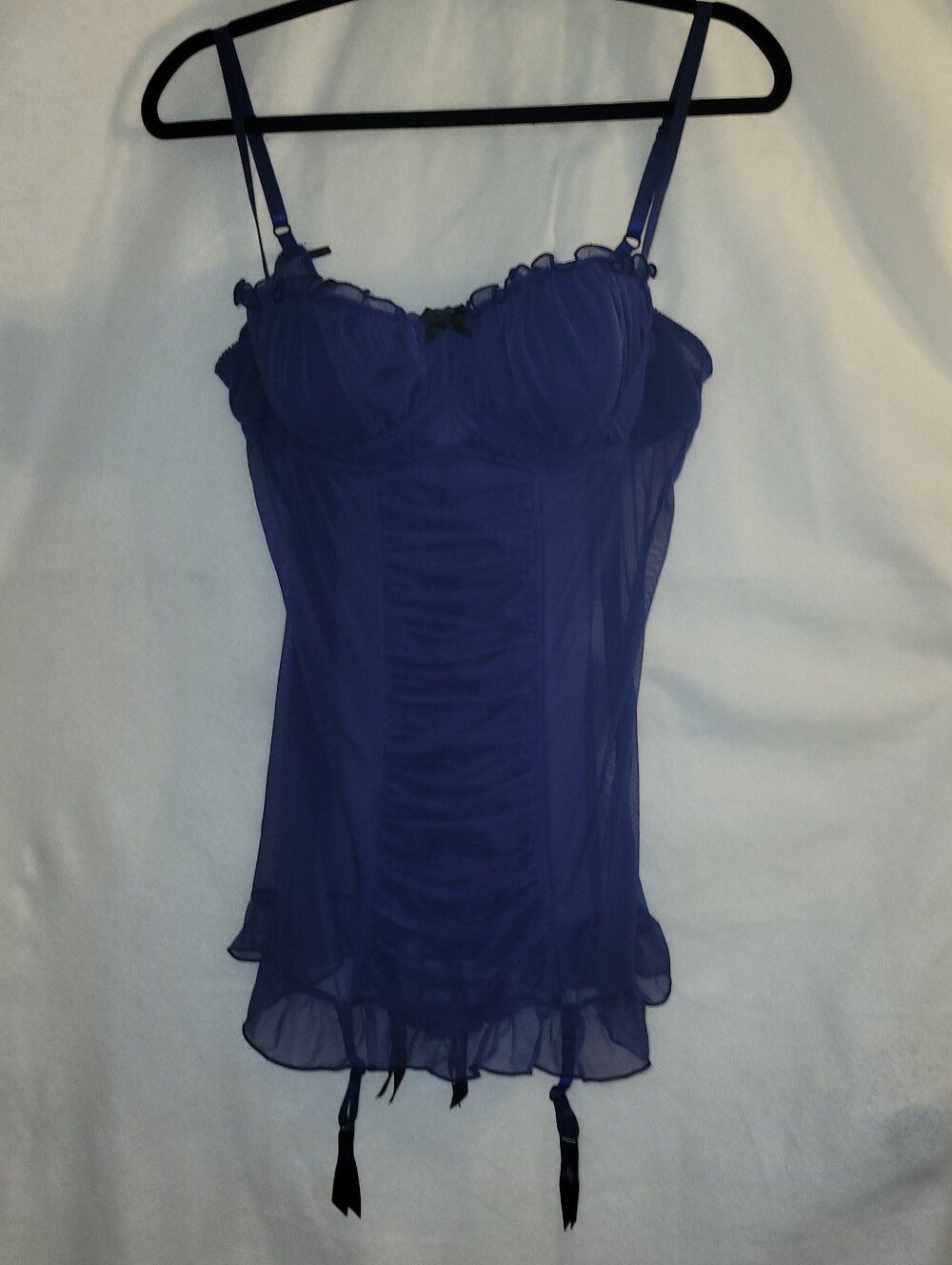 Vintage Frederick's of Hollywood Royal Blue Mesh Ruched Garter Chemise Slip XXL